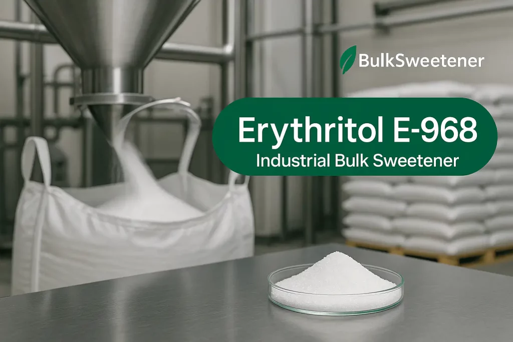 Erythritol E-968 bulk sweetener — industrial erythritol powder production and packaging at BulkSweetener factory.