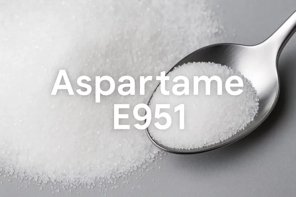 Bulk aspartame sweetener E951 powder for industrial food and beverage applications.