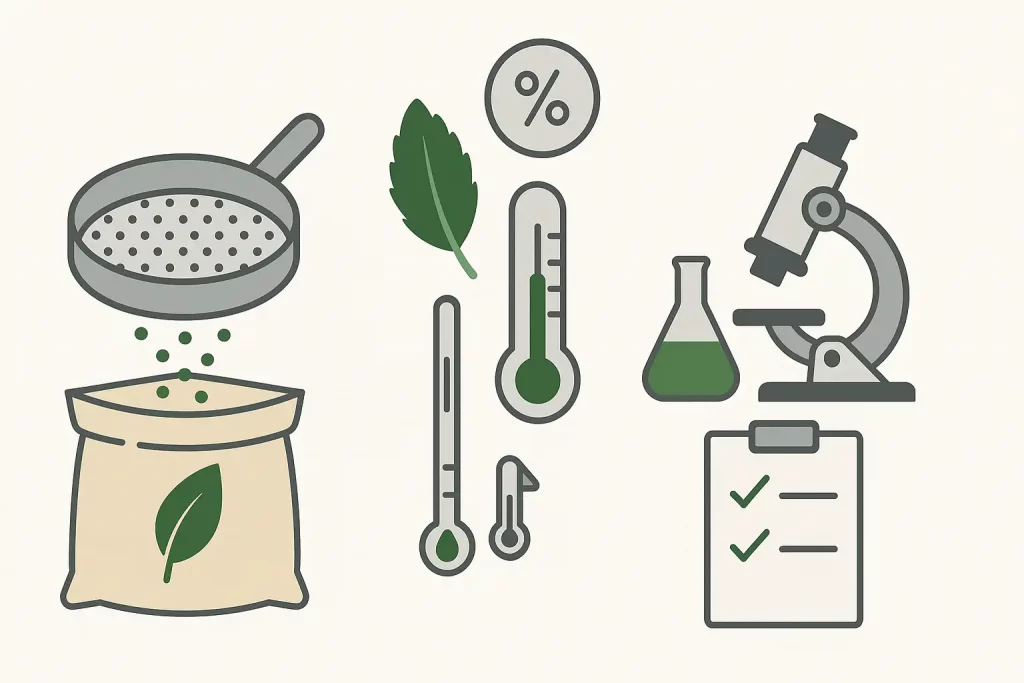 Quality control process in bulk stevia sweetener factory for industrial production.